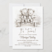 Happy Teddy Bear Twins Baby Shower Einladung (Vorderseite)