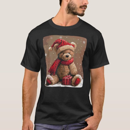 Happy Teddy Bear with Shawl and Christmas Hat Cost T-Shirt (Vorderseite)
