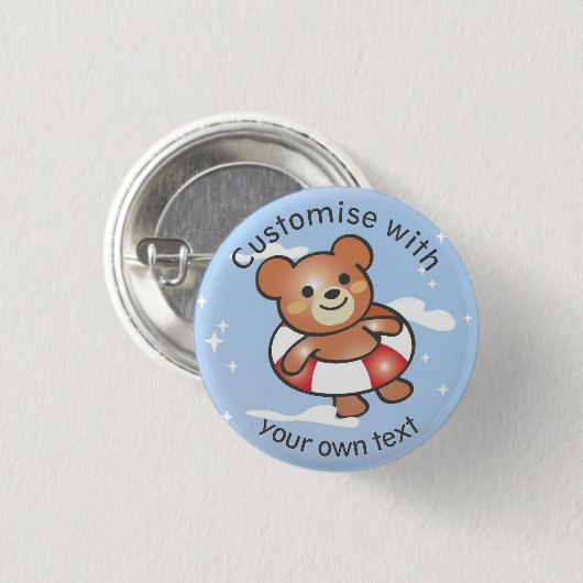 Happy Teddy Summer Holiday Pool Float Custom Text Button (Vorne & Hinten)
