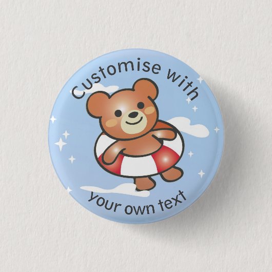 Happy Teddy Summer Holiday Pool Float Custom Text Button (Vorderseite)