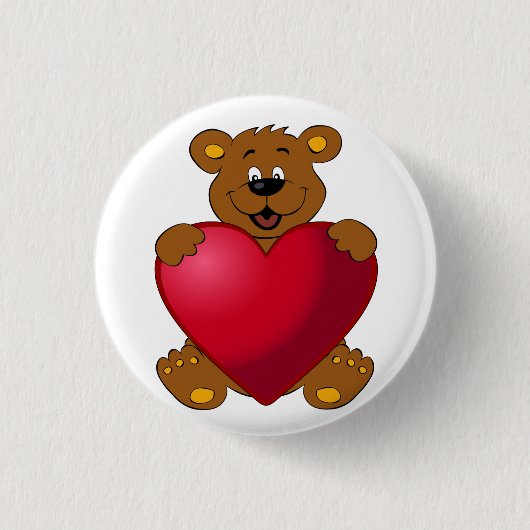 Happy Teddybär mit Herz-Cartoon Button (Vorderseite)