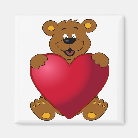 Happy Teddybär mit Herz-Cartoon Magnet (Vorne)
