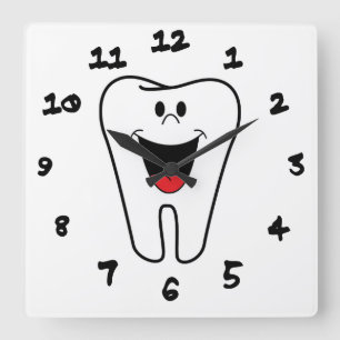Happy teeth customizable for your Dental practice Quadratische Wanduhr
