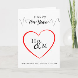Happy Ten Years Elegant Monogram Heart Anniversary Karte