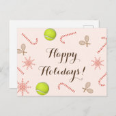 Happy Tennis Holidays Ball Racket Candy Cane Snow Postkarte (Vorne/Hinten)