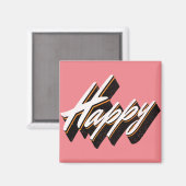 Happy Text Design Magnet (Vorderseite/Rückseite)