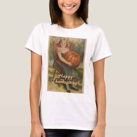 Happy Thanksgibing | Vintages Mädchen mit Pumpkin T-Shirt (Vorderseite)