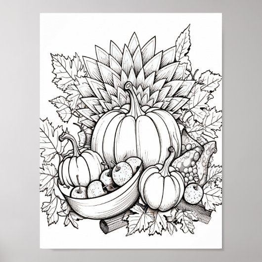 Happy Thanksgiving Adult Coloring Poster (Vorne)