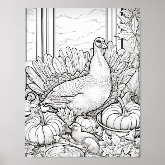 Happy Thanksgiving Adult Coloring Poster (Vorne)