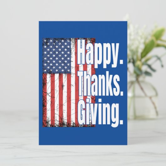 Happy Thanksgiving American Flag Einladung (Stehend Vorderseite)
