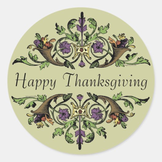 Happy Thanksgiving Antique Cornucopias Art Sticker (Vorderseite)