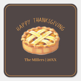 Happy Thanksgiving Apple Pie Personalisiert Quadratischer Aufkleber
