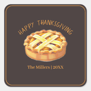 Happy Thanksgiving Apple Pie Personalisiert Quadratischer Aufkleber
