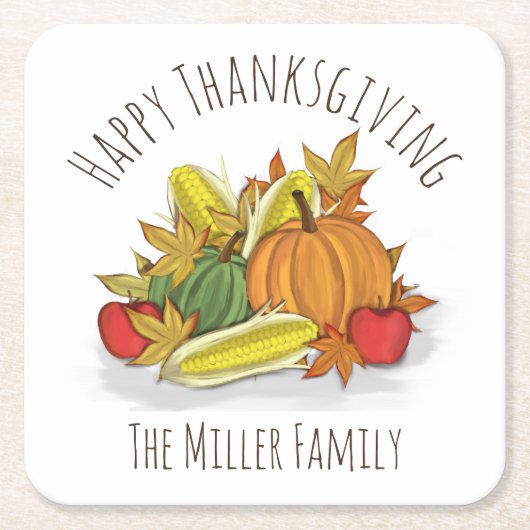 Happy Thanksgiving Autumn Harvest Custom Rechteckiger Pappuntersetzer (Vorderseite)