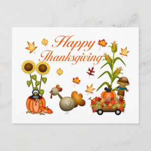 Happy Thanksgiving Autumn Leaves Pumpkin & Türkei Feiertagspostkarte