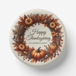 Happy Thanksgiving Autumn Leaves Wreath Company Pappteller