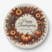 Happy Thanksgiving Autumn Leaves Wreath Company Pappteller (Vorderseite)