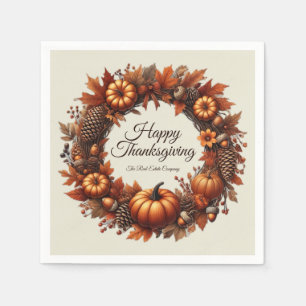 Happy Thanksgiving Autumn Leaves Wreath Company Serviette