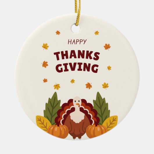 Happy Thanksgiving Autumn, Pumpkin & Turkey Keramik Ornament (Vorne)
