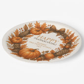 Happy Thanksgiving Autumn Wreath Corporate Pappteller (Schrägansicht)