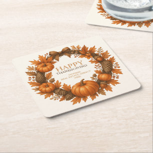 Happy Thanksgiving Autumn Wreath Elegante Rechteckiger Pappuntersetzer
