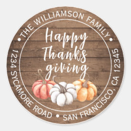 Happy Thanksgiving Barn Wood Rücksendeadresse Runder Aufkleber