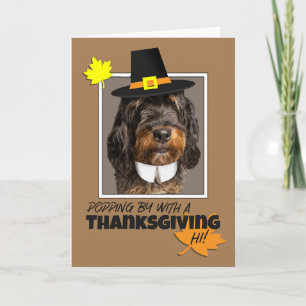 Happy Thanksgiving Bernedoodle Hund in Hut Feiertagskarte