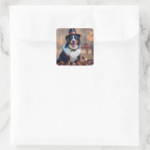 Happy Thanksgiving Bernese Mountain Dog Pilgrim Quadratischer Aufkleber (Tasche)
