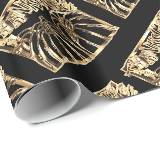 Happy Thanksgiving Black Gold Typografy Pumpkins Geschenkpapier (Rolleneckpunkt)