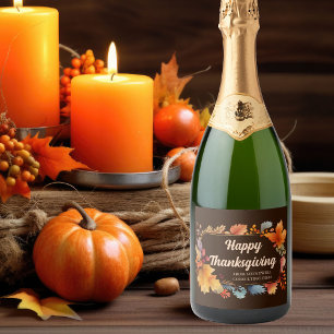 Happy Thanksgiving Blätter Party Champagne Label Schaumweinetikett