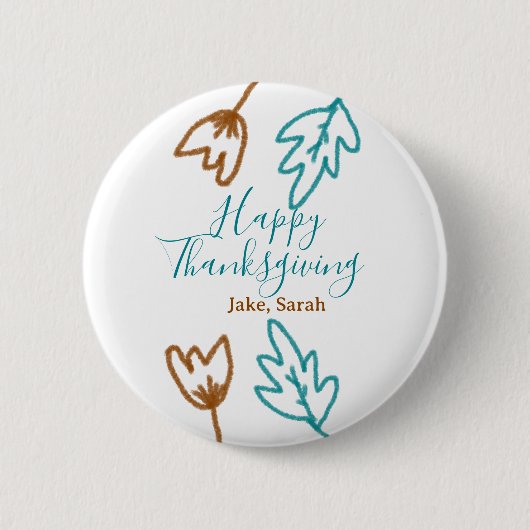 Happy Thanksgiving blauen braunen Herbstlaub Blume Button (Vorderseite)