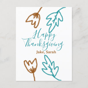 Happy Thanksgiving blauen braunen Herbstlaub Blume Feiertagspostkarte