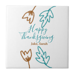 Happy Thanksgiving blauen braunen Herbstlaub Blume Fliese
