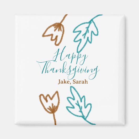 Happy Thanksgiving blauen braunen Herbstlaub Blume Magnet (Vorne)