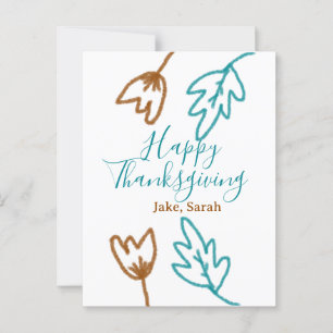 Happy Thanksgiving blauen braunen Herbstlaub Blume Postkarte