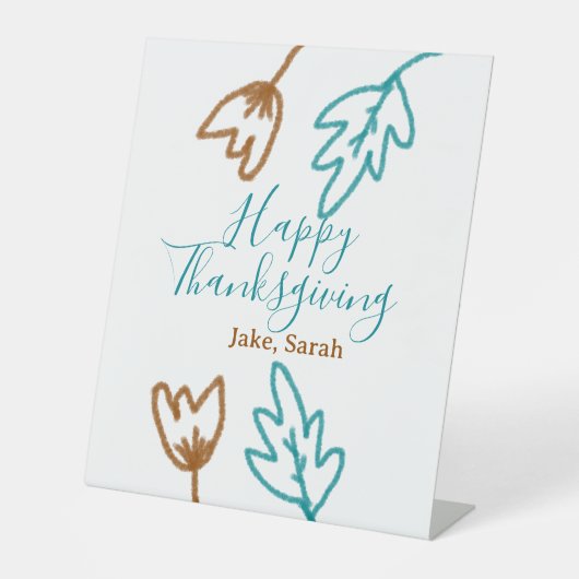 Happy Thanksgiving blauen braunen Herbstlaub Blume Sockelschild (Vorderseite)