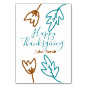 Happy Thanksgiving blauen braunen Herbstlaub Blume Tischnummer (Rückseite)