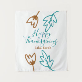 Happy Thanksgiving blauen braunen Herbstlaub Blume Wandteppich