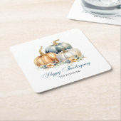 Happy Thanksgiving Blue Orange Gold Pumpkins Rechteckiger Pappuntersetzer (angewinkelt)