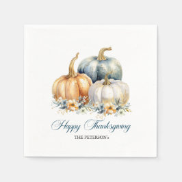 Happy Thanksgiving Blue Orange Gold Pumpkins Serviette
