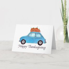 Happy Thanksgiving Blue Retro Fiat 500 Karte