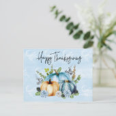 Happy Thanksgiving Blue Watercolor Pumpkin Postkarte (Stehend Vorderseite)