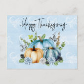 Happy Thanksgiving Blue Watercolor Pumpkin Postkarte (Vorderseite)