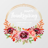 Happy Thanksgiving Blumenreath Fensteraufkleber (Blatt)