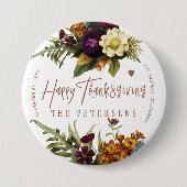 Happy Thanksgiving Blumentypografie Familienname Button (Vorderseite)