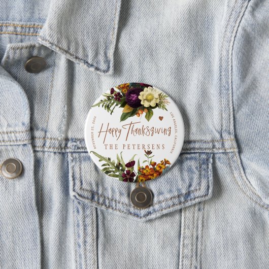 Happy Thanksgiving Blumentypografie Familienname Button (Beispiel)
