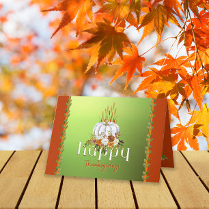 Happy Thanksgiving Boho Floral Pumpkin Green Karte