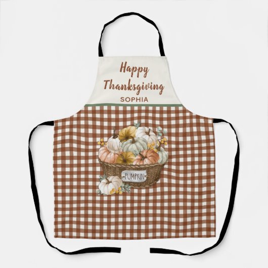 Happy Thanksgiving Brown Kariert Pumpkin Fall Schürze (Vorderseite)