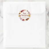 Happy Thanksgiving Burgundy Gold Floral Wreath Runder Aufkleber (Tasche)