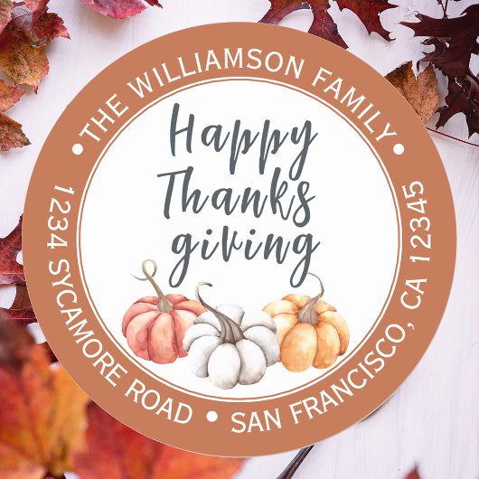 Happy Thanksgiving Burnt Orange Rücksendeadresse Runder Aufkleber